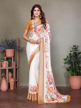 White Dull Moss Floral Printed Saree-WHTBTY1001